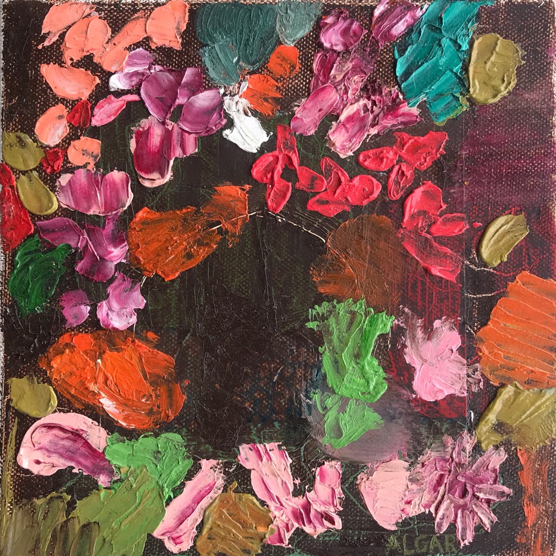Abundance #11, abstract pink everlastings painting by Tracy Algar