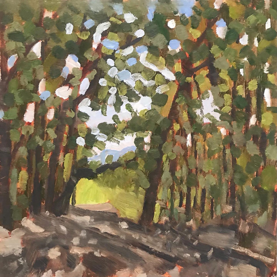 Farm Lane Farm Lane Oil on canvas panel 22x22cm by Tracy Algar