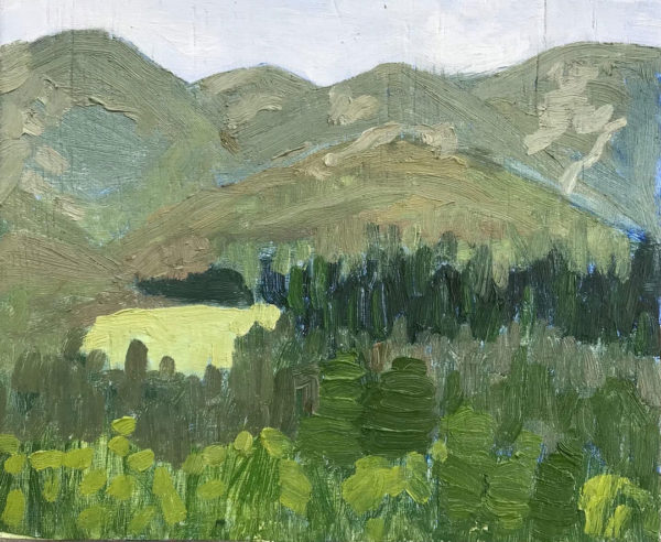 © Tracy Algar, View from the stage at Stanford Hills. Oil on cradled plywood, 54.5x37cm.