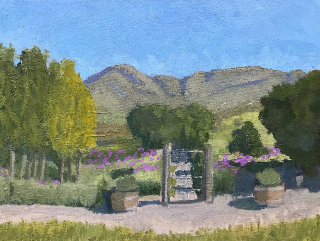 View over the Kitchen Garden at Zesty Lemon. Oil on stretched canvas, 40x30cm.