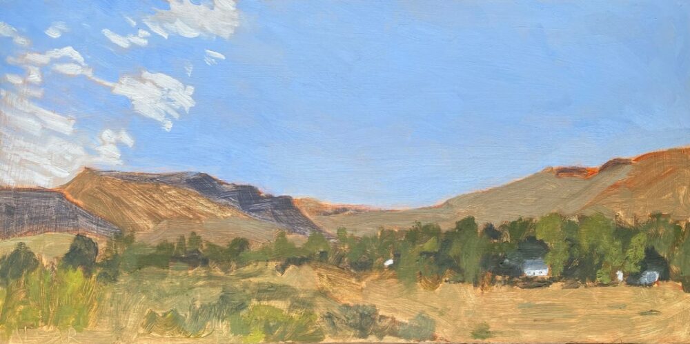 © Tracy Algar - Morning View over Nieu-Bethesda - oil on board - Karoo landscape