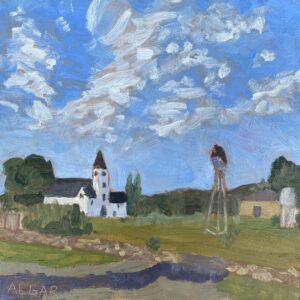 © Tracy Algar - Nieu-Bethesda Church - oil on board framed in kiaat - Karoo landscape painting
