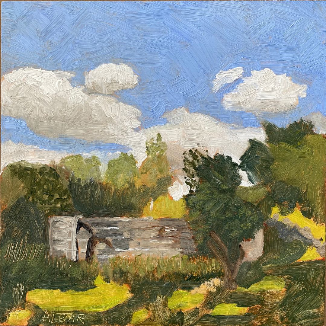 The Swimming Dam at Cranemere © Tracy Algar - The Swimming Dam at Cranemere - oil on board, plein air painting at Cranemere Farm, The Plains of Camdeboo