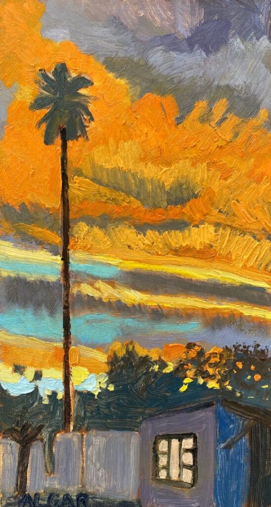 © Tracy Algar - Autumn Sunset, Aberdeen - original oil painting of an urban Karoo landscape