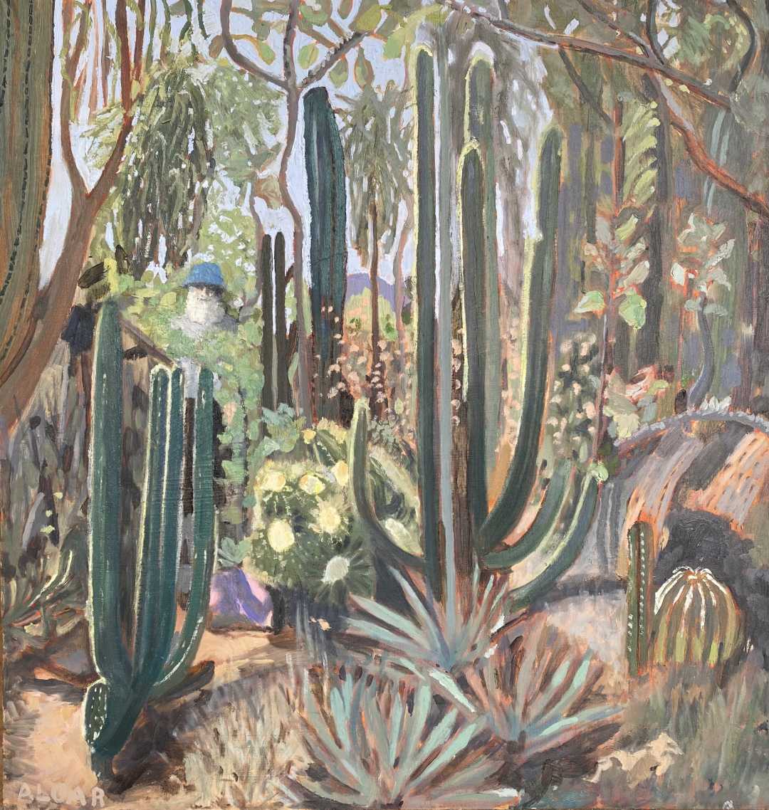 Obesa Cactus Garden Commission Commissioned oil painting of tall cacti and succulents in garden setting